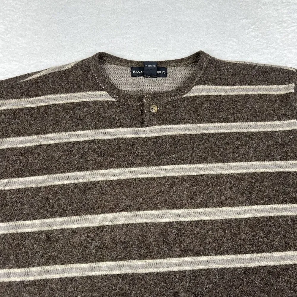 Banana Republic‎ Sweater Mens Medium Brown Striped Alpaca Wool Blend Pullover
